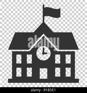 School building icon in flat style. College education vector illustration on isolated background. Bank, government business concept. Stock Vector