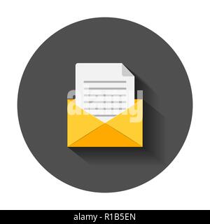 Mail envelope icon in flat style. Email message vector illustration with long shadow. Mailbox e-mail business concept. Stock Vector