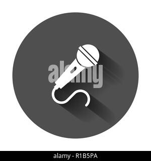 Microphone icon in flat style. Mic broadcast vector illustration with long shadow. Microphone mike speech business concept. Stock Vector
