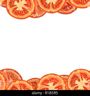 Vector seamless border of tomato slices on white background Stock Vector