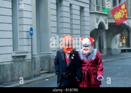 people wearing a carnival costumes at Luzern Carnival, Switzerland Stock Photo