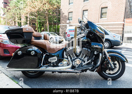 New York City, USA - July 26, 2018: Indian black motorcycle parked on the street in New York City, USA Stock Photo