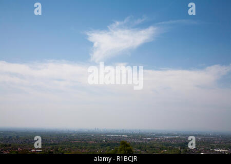 View of Manchester and Gorton and Audenshaw Reservoirs from Werneth Low Cheshire England Stock Photo