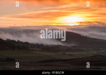 Teesdale, County Durham. Sunday 11th November 2018. UK Weather. A beautiful Armistice Day sun rises over the fields of Teesdale, Northeast England. Credit: David Forster/Alamy Live News Stock Photo