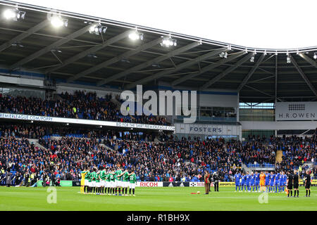 Cardiff, UK. 06th Nov, 2021. Cardiff City Players observe a minute