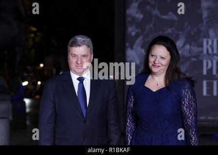 Paris, France. 10th Nov, 2018. Arrival of President of the Republic of Macedonia Gjorge Ivanov and his wife Maja Ivanova for dinner in the presence of the heads of state, government and international organization leaders during the international commemoration of the centenary of the 1918 armistice at the Musée d'Orsay in Paris on November 10, 2018 in Paris, France. Credit: Bernard Menigault/Alamy Live News Stock Photo