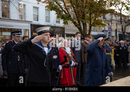 Cheltenham, UK. 11th Nov, 2018. Cadet saluting Credit: Victor Storublev/Alamy Live News Stock Photo