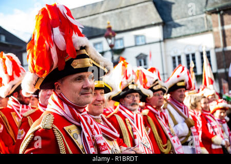 Düsseldorf, Germany. 11 November 2018. The German carnival season traditionally starts at 11 minutes past 11 o'clock on 11 November which today coincided with the centenary of Armistice Day, the end of World War I. Photo: 51North/Alamy Live News Stock Photo