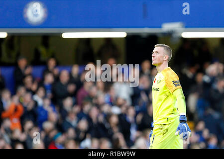 London, UK. 11th Nov 2018. Jordan Pickford of Everton during the Premier League match between Chelsea and Everton at Stamford Bridge, London, England on 11 November 2018. Photo by Carlton Myrie.  Editorial use only, license required for commercial use. No use in betting, games or a single club/league/player publications. Credit: UK Sports Pics Ltd/Alamy Live News Stock Photo