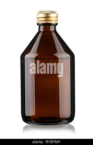 glass brown bottle for medicine on white background, isolated. without a label Stock Photo