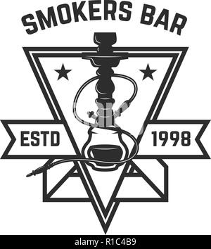 Hookah shop. Emblem template with hookah. Design element for logo, label, sign. Vector illustration Stock Vector