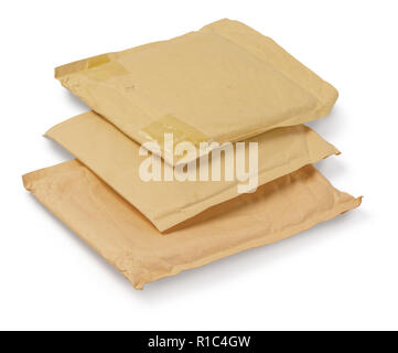 Brown old envelope isolated on white background with clipping path Stock Photo