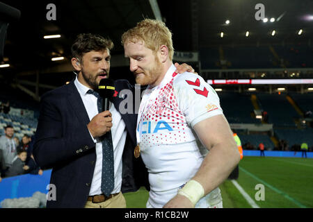 Jon Wilkin (left) with England's James Graham after the International match at Elland Road, Leeds. Stock Photo