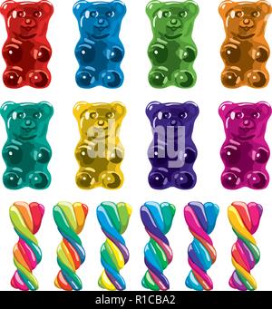 vector gummy bear candies and twisted lollies isolated on white background Stock Vector