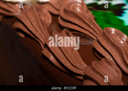 chocolate mousse decor on birthday cake Stock Photo