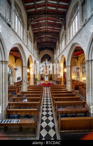 OXFORD, ENGLAND – MAY 15, 2009: The view along the nave of the university church of St Mary the Virgin. Oxford University. England Stock Photo