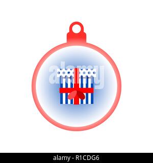 Christmas gift box with ribbon and bow. Colorful gift box in the Christmas ball. Christmas holidays design. Vector illustration. Flat style. For Chris Stock Vector