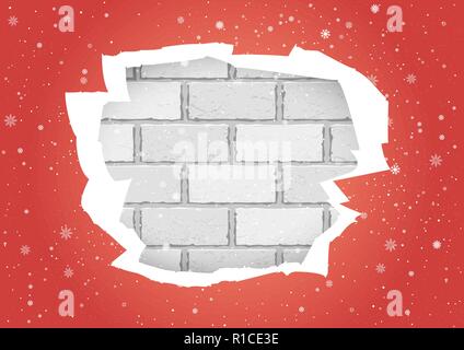 torn red wallpapers brick wall Stock Vector