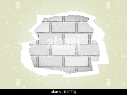 torn white wallpapers brick wall Stock Vector