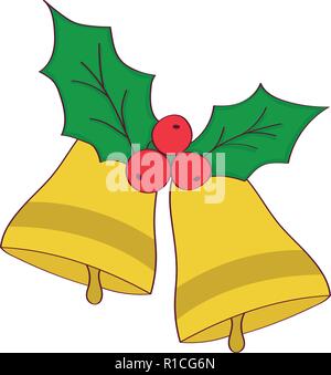 Jingle bells. Hand drawn bells with mistletoe. Vector illustration Stock Vector