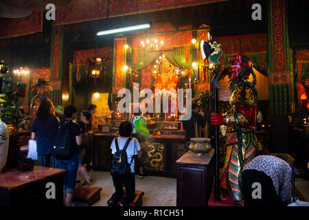 Chinese people visited and respect praying Goddess of the Sea or Mazu Chinese sea goddess in Tin Hau Temple at Yau Ma Tei on September 10, 2018 in Hon Stock Photo