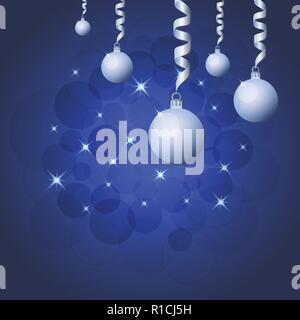 Brilliant Vector illustration of Stars and sparkles on blue background, with Christmas decorations, balls, fond for winter holidays, greetings, banner Stock Vector