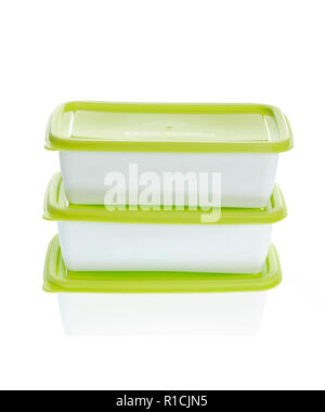 caserola plastic boxes set with lids, isolated on white background Stock Photo