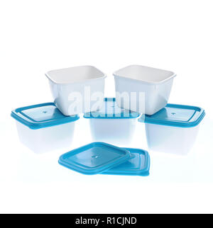caserola plastic boxes set with lids, isolated on white background Stock Photo