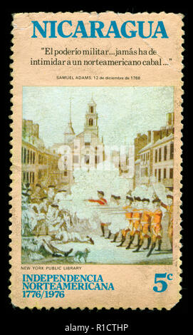 Postmarked stamp from Nicaragua in the Bicentenary of American Independence series issued in 1975 Stock Photo