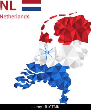 Netherlands flag map in polygonal geometric style. Stock Vector