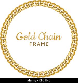 Golden chain round border frame. Seamless wreath circle shape. Stock Vector