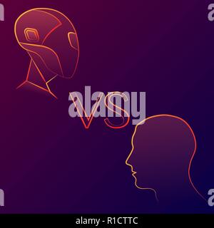 Background with robot and human head silhouettes Stock Vector