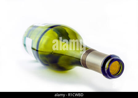 Green empty wine bottle laying isolated on white Stock Photo - Alamy