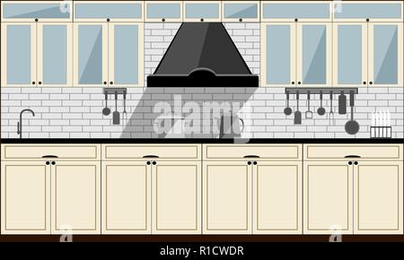 Kitchen room. Flat style vector illustration Stock Vector