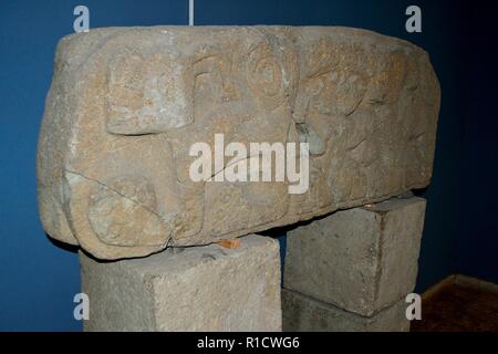 Recuay lthic sculptures- Archaeological Museum of Ancash 'Augusto Soriano Infante '  in HUARAZ. Department of Ancash.PERU              Stock Photo