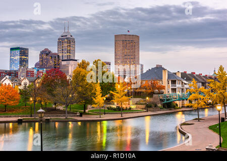 Indianapolis, Indiana, USA downtown cityscape on the White River at dusk. Stock Photo