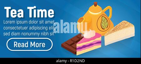 Tea time concept banner, isometric style Stock Vector