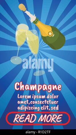 Champagne concept banner, comics isometric style Stock Vector