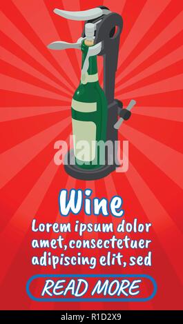 Wine concept banner, comics isometric style Stock Vector