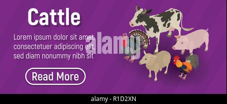 Cattle concept banner, isometric style Stock Vector
