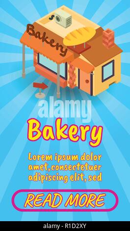 Bakery concept banner, comics isometric style Stock Vector
