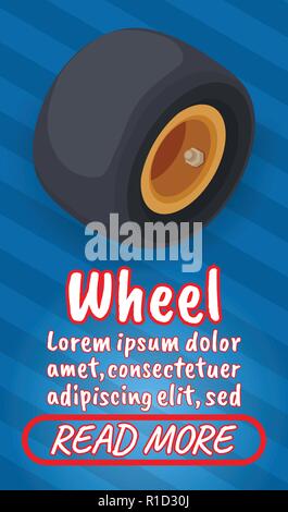 Wheel concept banner, comics isometric style Stock Vector