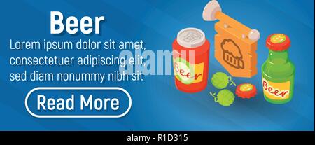 Beer concept banner, isometric style Stock Vector