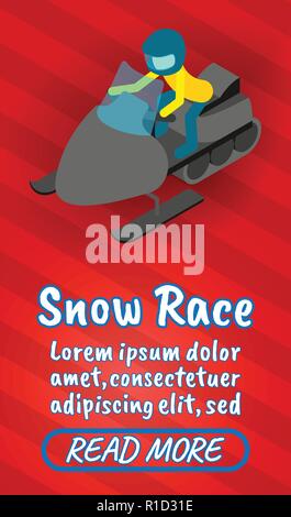 Snow race concept banner, comics isometric style Stock Vector
