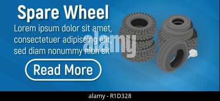 Spare wheel concept banner, isometric style Stock Vector