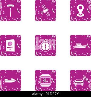 Position place icons set, grunge style Stock Vector
