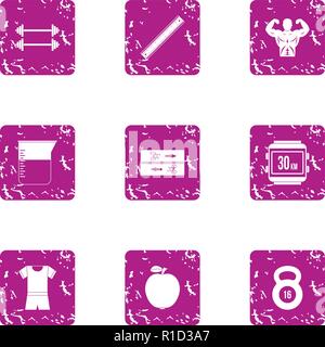Iron icons set, grunge style Stock Vector