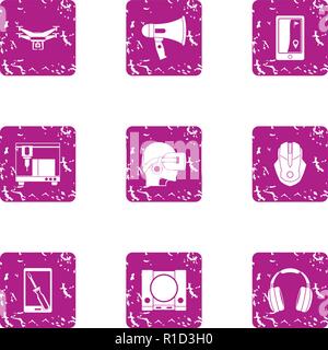 UAV icons set, grunge style Stock Vector