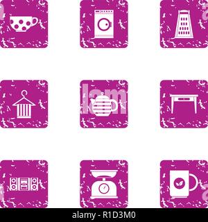 Morning breakfast icons set, grunge style Stock Vector