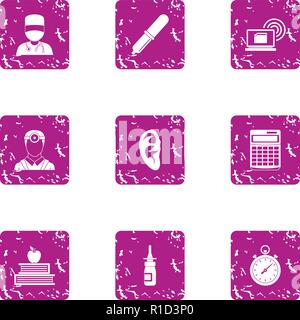Ear doctor icons set, grunge style Stock Vector